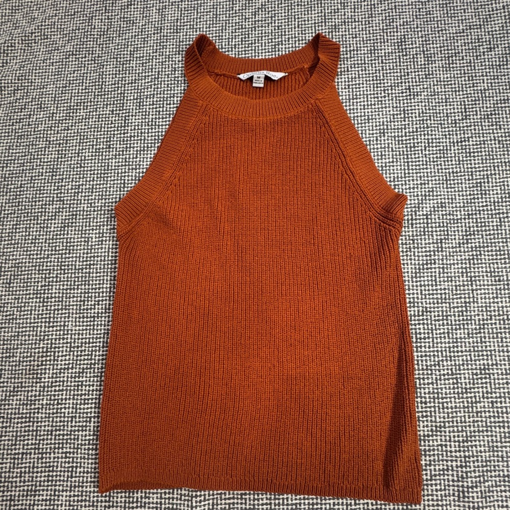 Ophelia Roe Womens Burnt Orange Ribbed Knit High Neck Halter Sweater Tank Top M